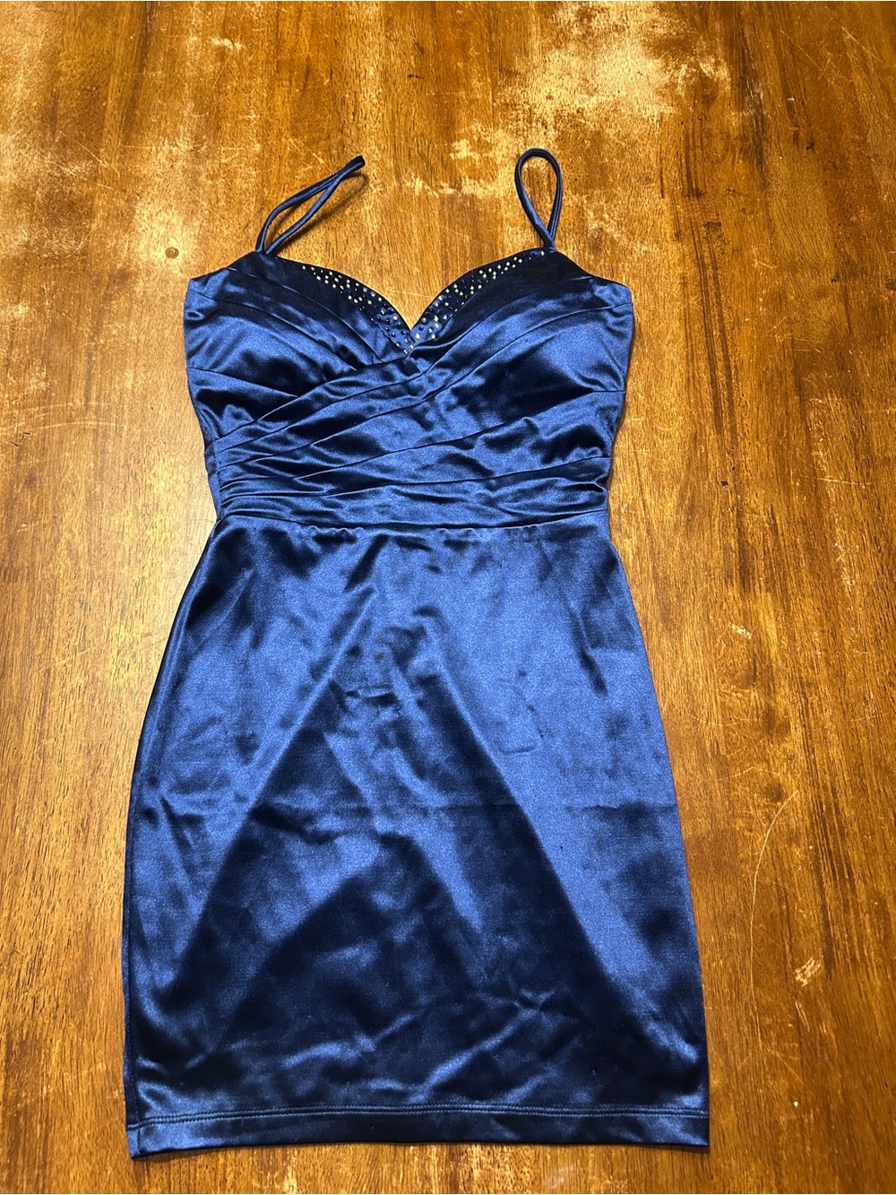 Windsor Blue pleated Satin rhinestone homecoming Dress